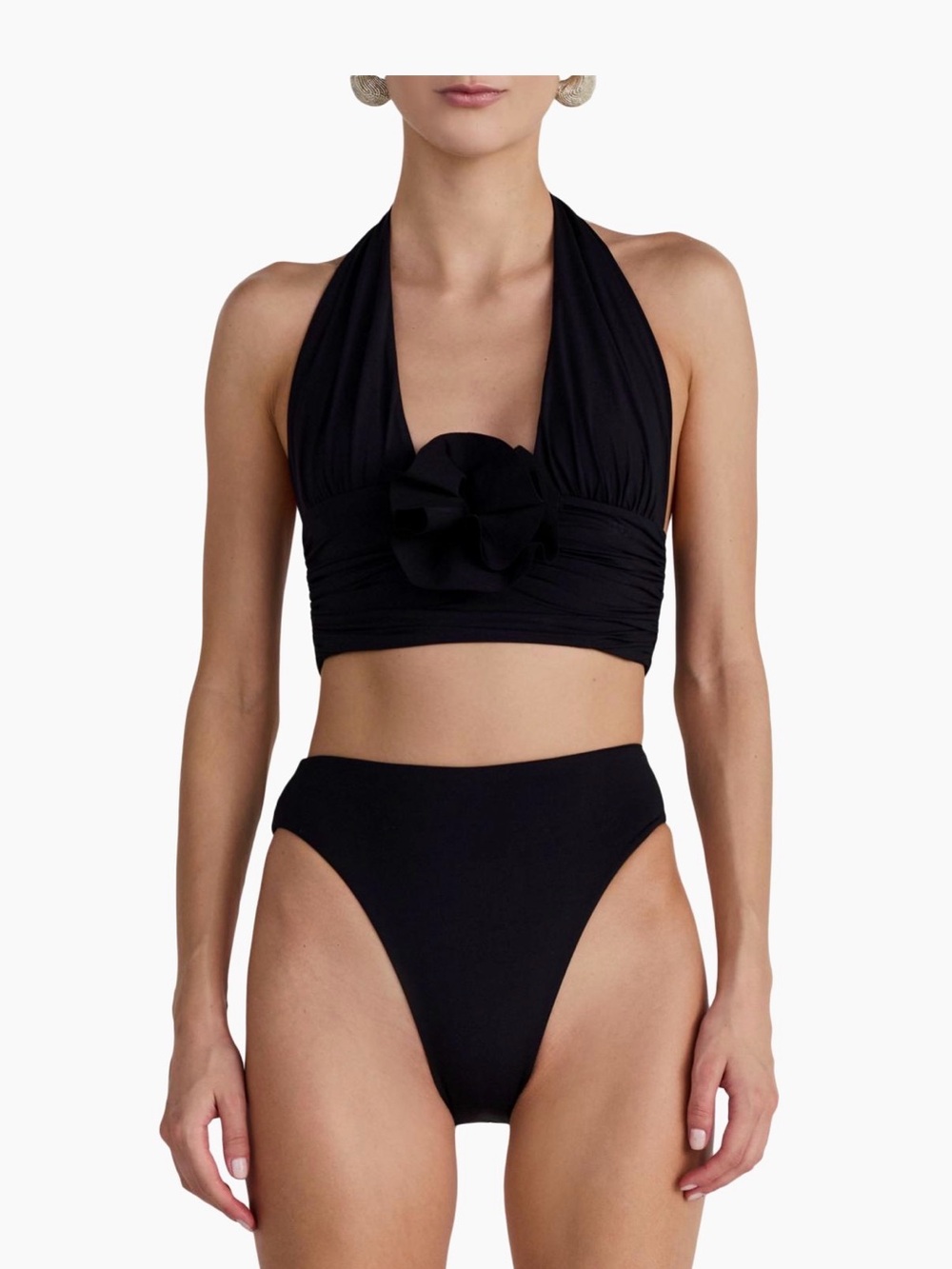 Maygel Coronel Vives Ruched Halter Floral-Accent High-Waist Bikini Set, Black